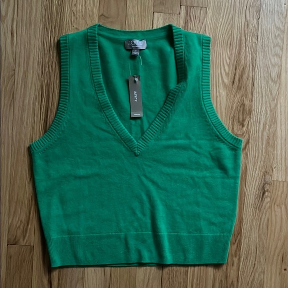 NWT J. Crew Kelly Green Cashmere V-Neck Sweater Vest Sz M - Picture 1 of 7